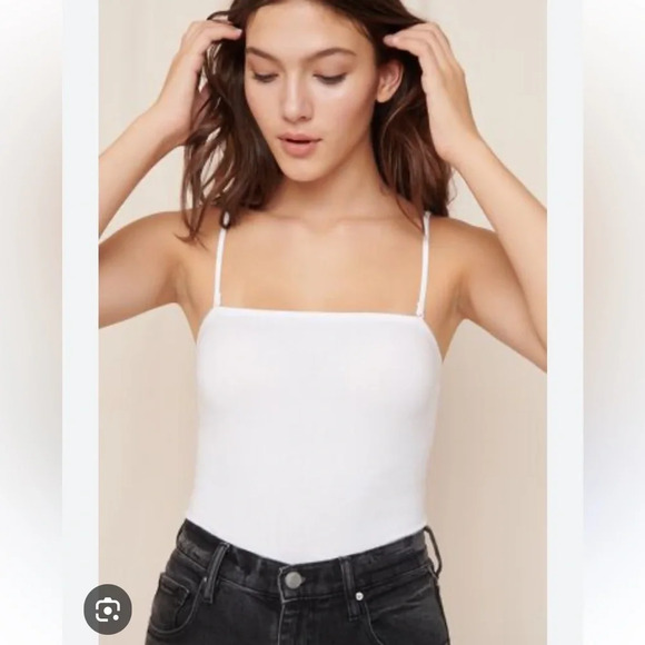 Garage square white bodysuit tank top size small Snaps adjustable straps - Picture 1 of 8